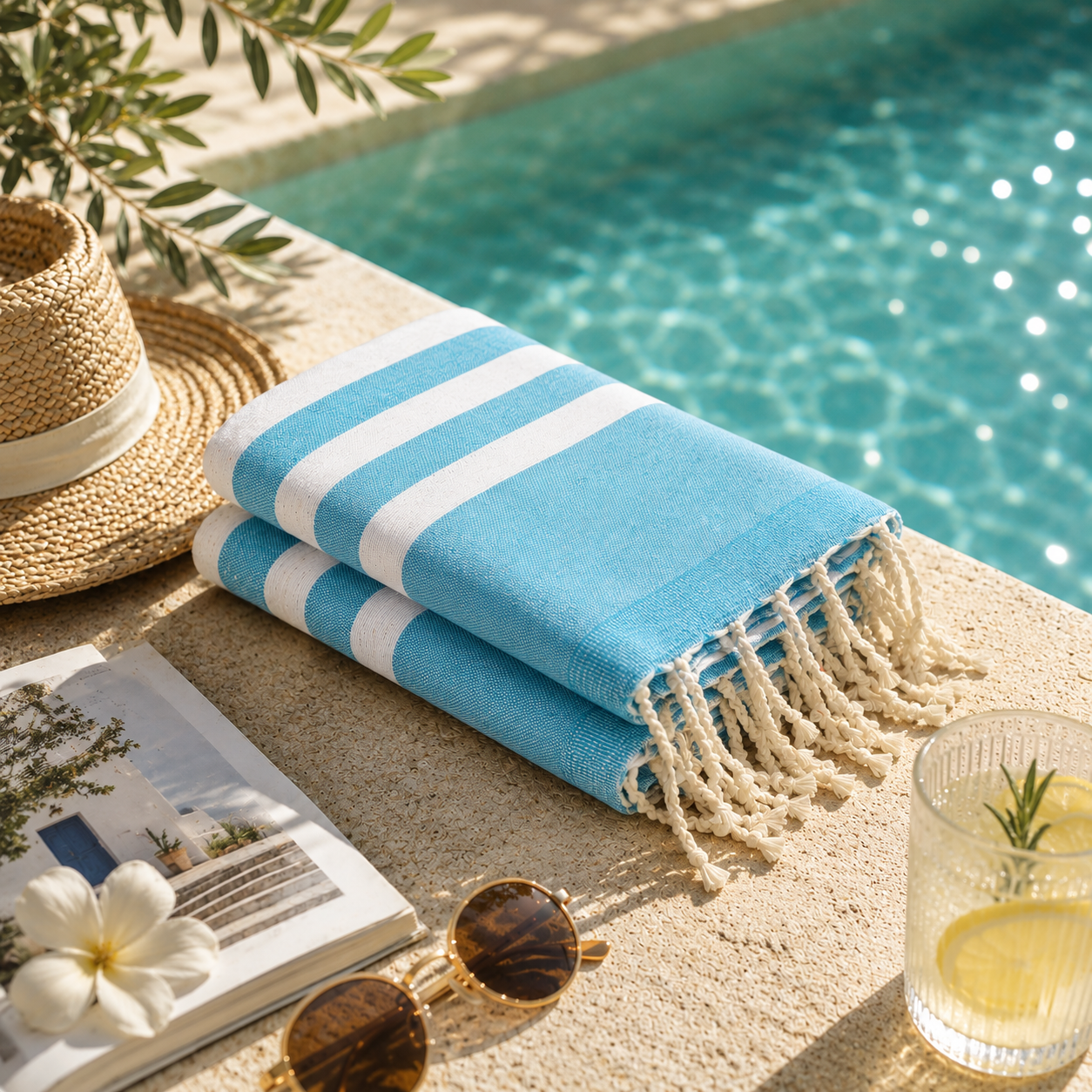 Fouta Éponge Bahja 200 x 100 cm En Coton - Turquoise