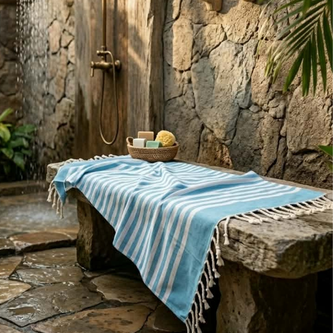 Fouta Éponge Bahja 200 x 100 cm En Coton - Turquoise – Image 2
