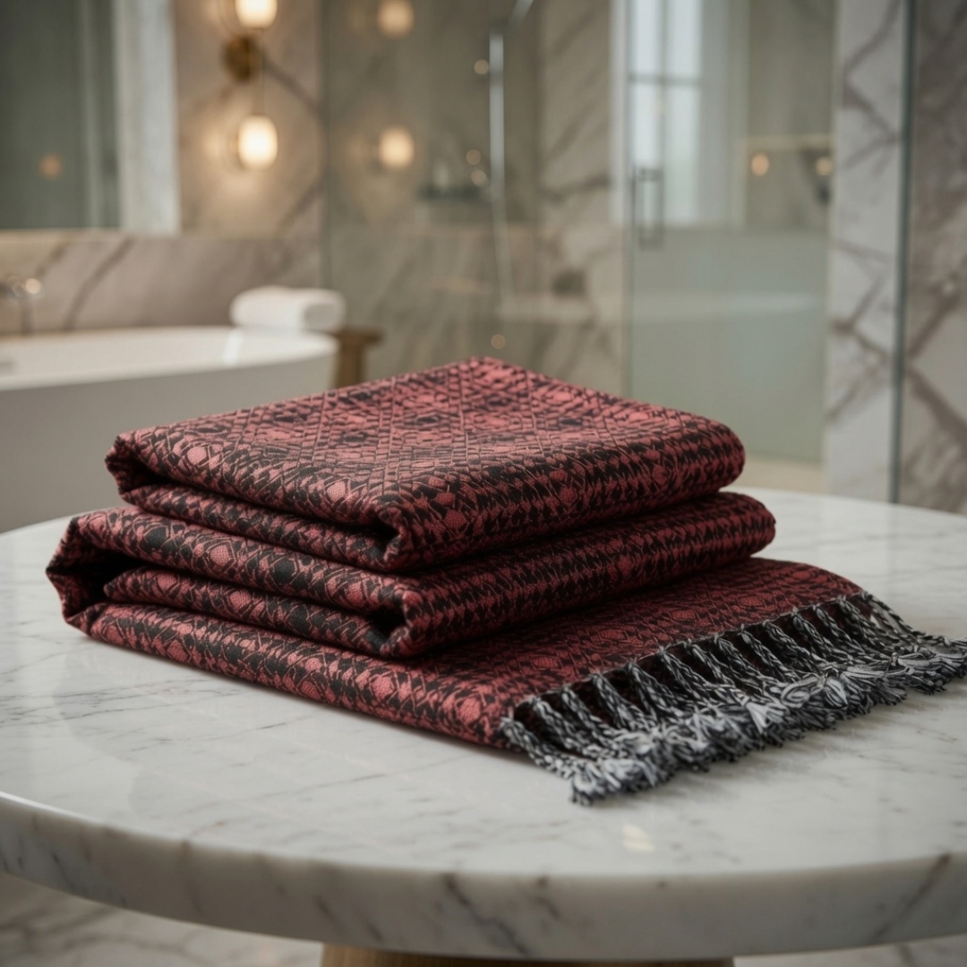 Fouta Jacquard Rose Chiné – Image 5