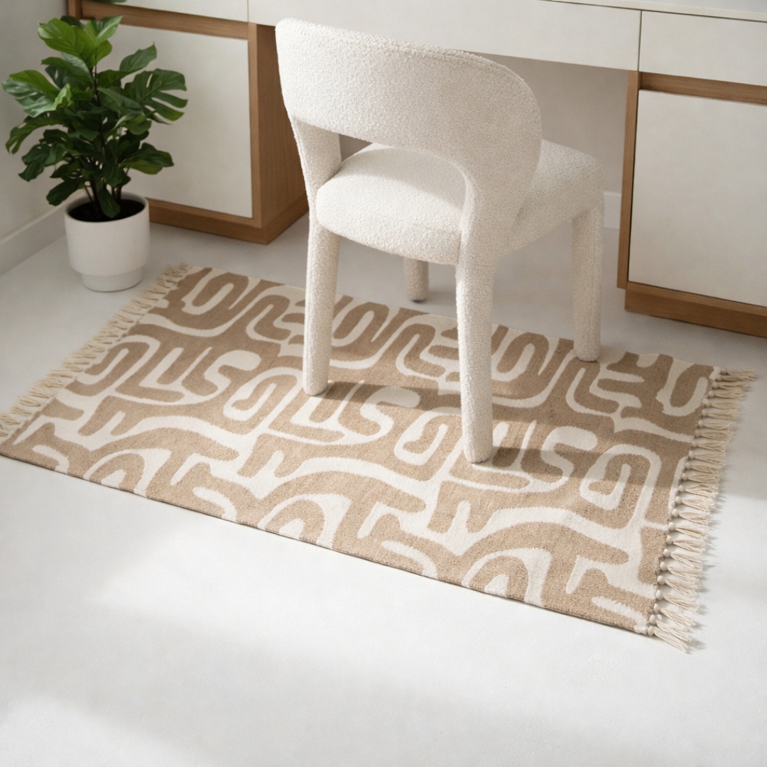 LABYRINTHE Descente de Lit - Beige Sable Et Blanc Cassé