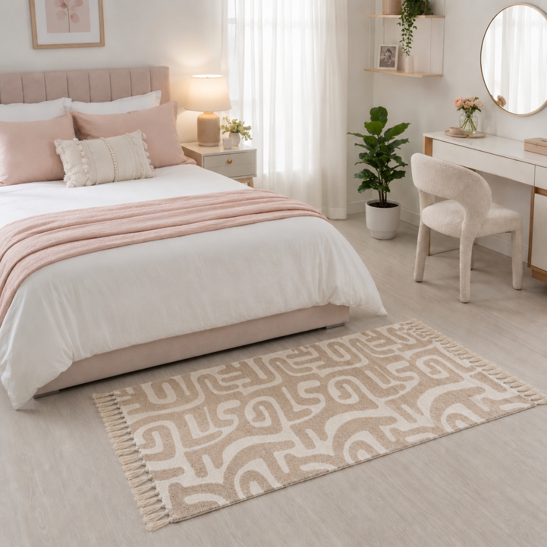 LABYRINTHE Descente de Lit - Beige Sable Et Blanc Cassé – Image 4