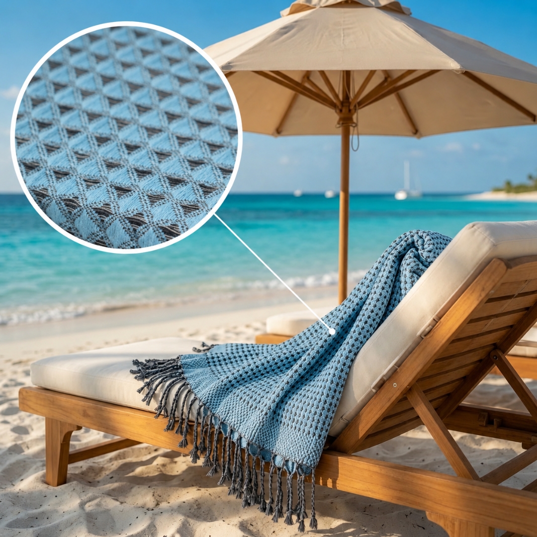 Fouta Gaufrée Bleu – Élégance et Confort au Quotidien