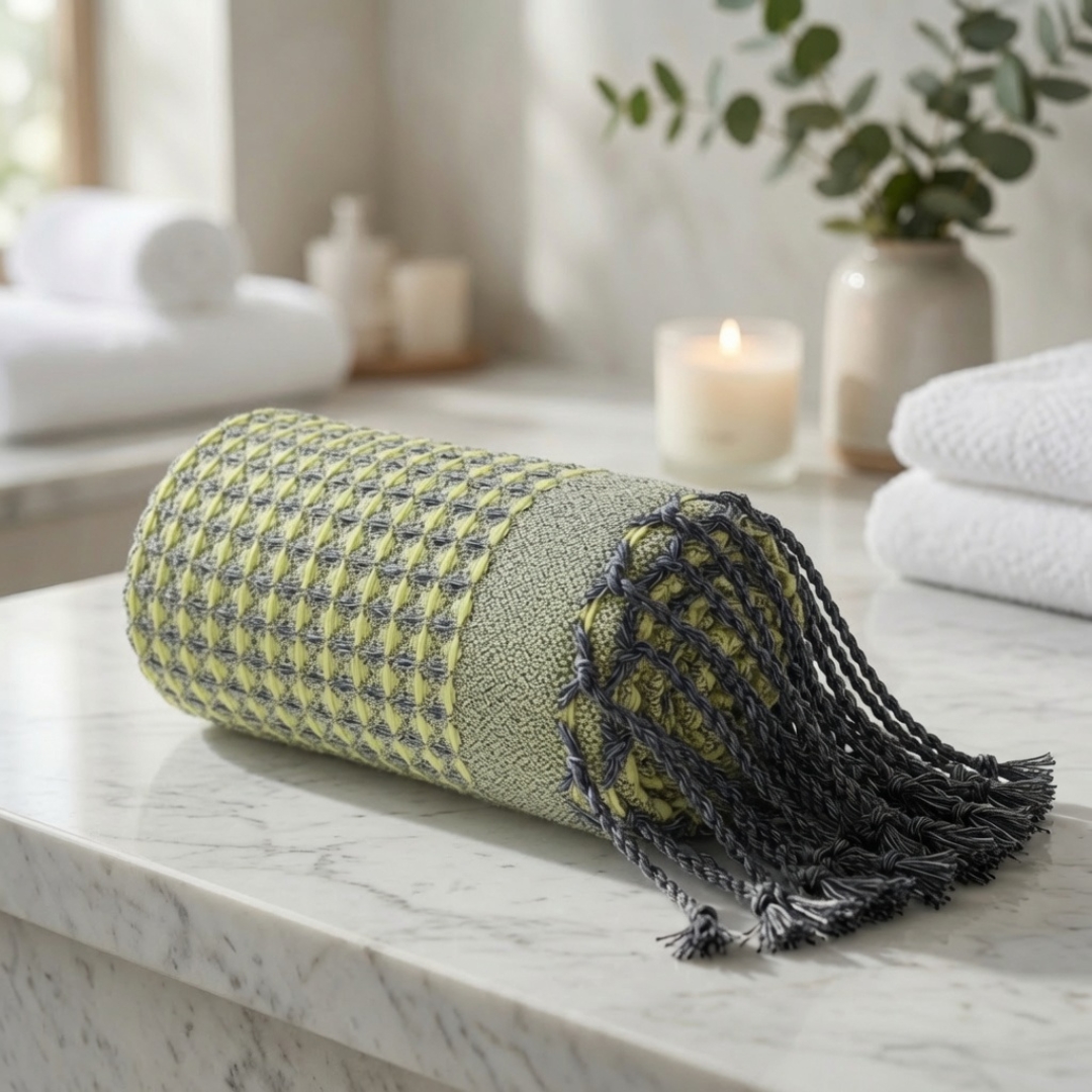 Fouta Gaufrée Jaune Citron – Fraîcheur et Élégance au Quotidien