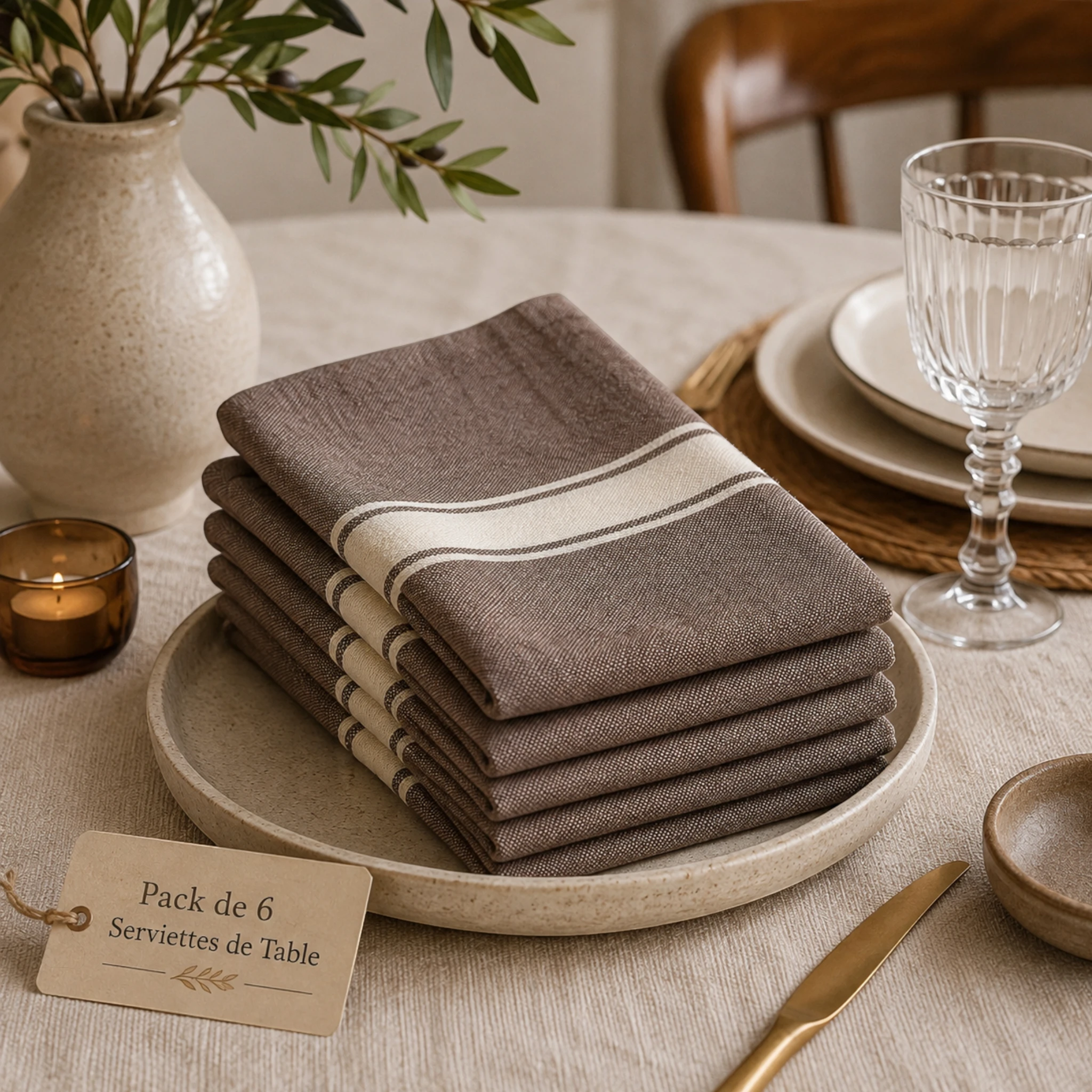 Pack de 6 Serviettes de Table ÉLÉGANCE TAUPE
