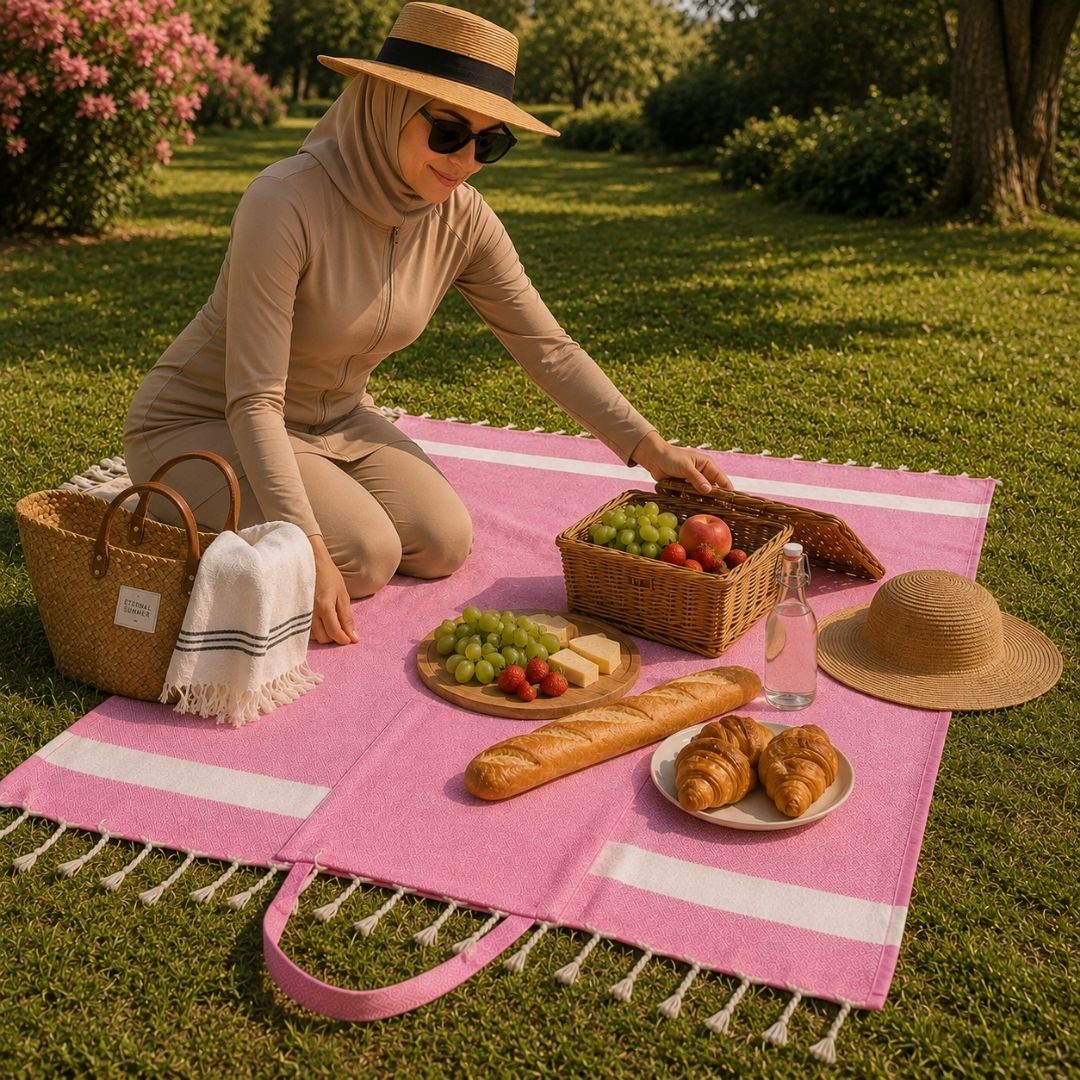 Fouta Marina 3en1 Sac serviette et tapis de plage