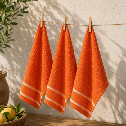 Pack de 6 Serviettes de Table ORANGE VIBRANT – 100% Coton