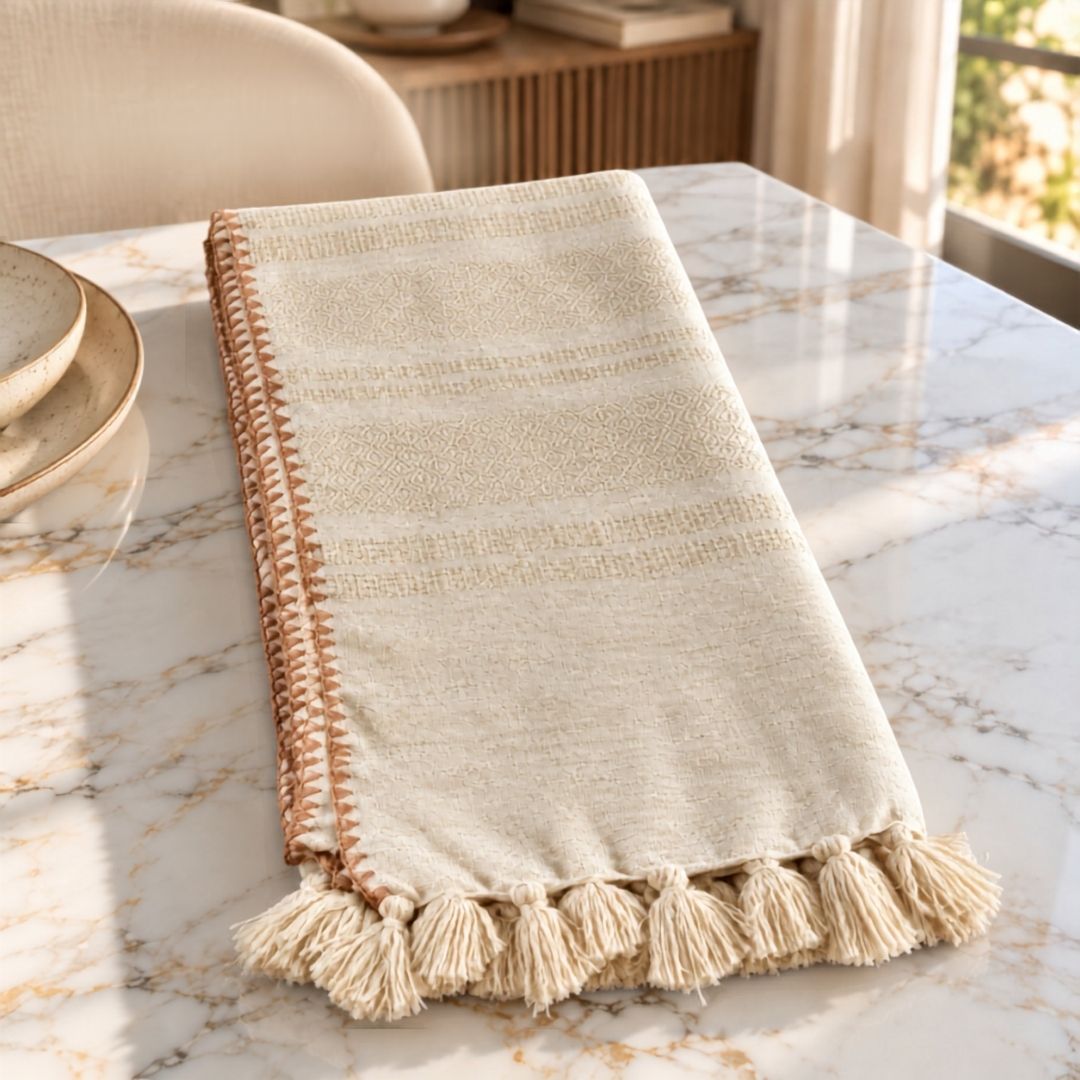 Jeté & Nappe HARMONIE – 100 % Coton Fait Main 300 × 140 cm | TysandCo