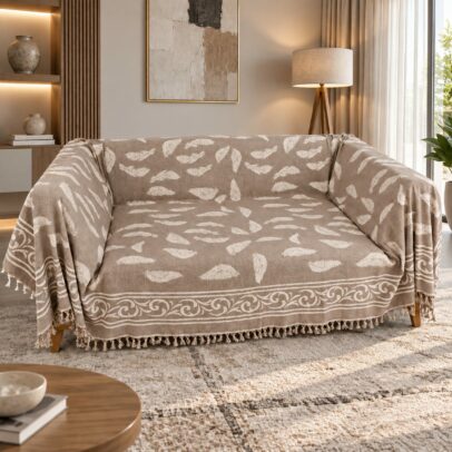 Jeté Feuillage Élégance – Taupe | TysandCo
