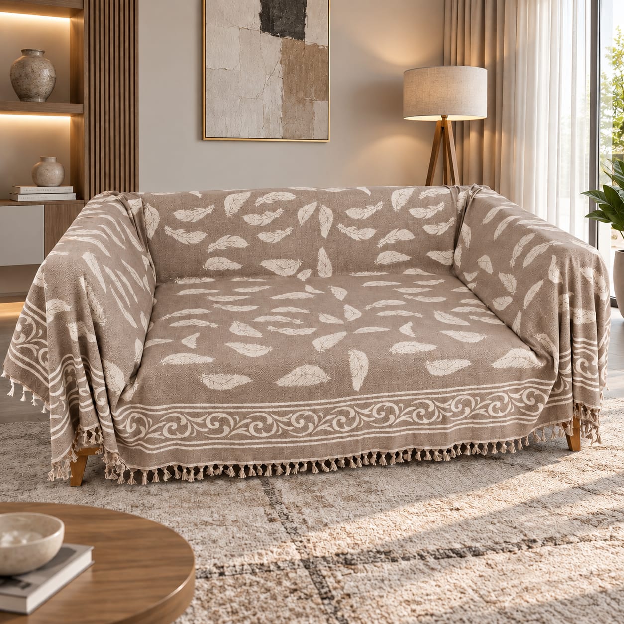 Jeté Feuillage Élégance – Taupe | TysandCo