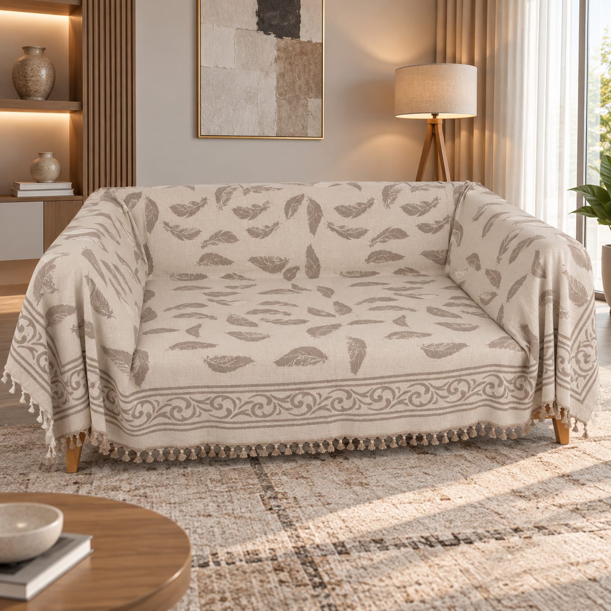 Jeté Feuillage Élégance – Taupe | TysandCo