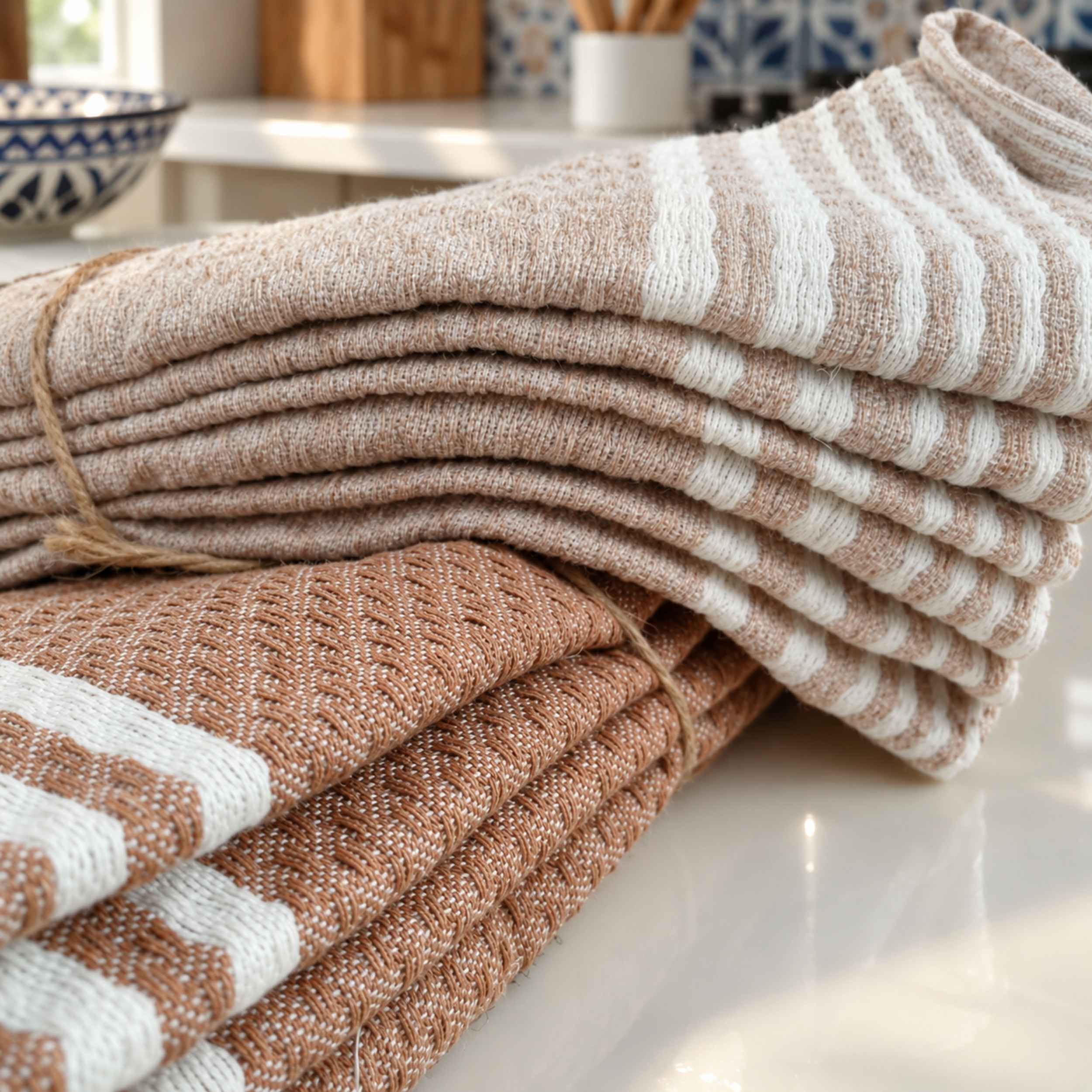 Serviette de Table Linéa – Coton Brun Cacao, Grège | TysandCo