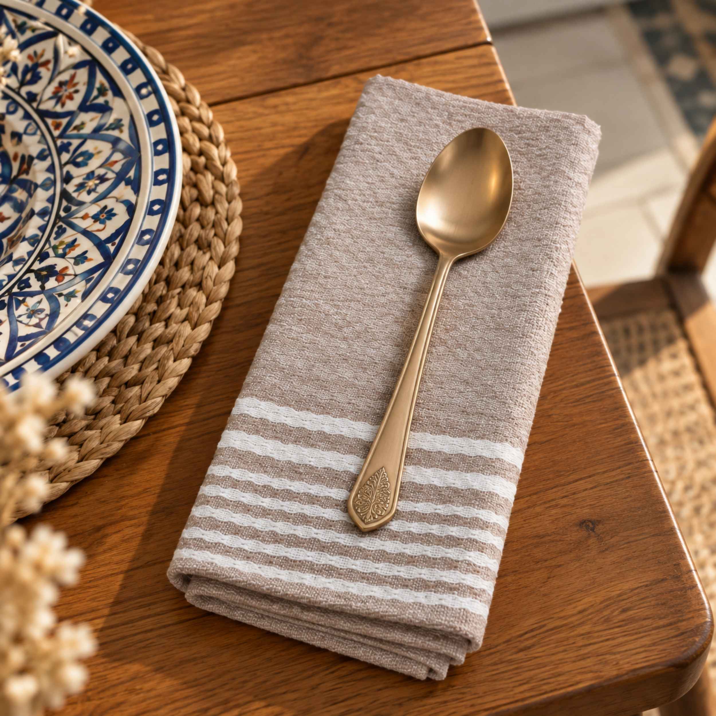 Serviette de Table Linéa – Coton Brun Cacao, Grège | TysandCo
