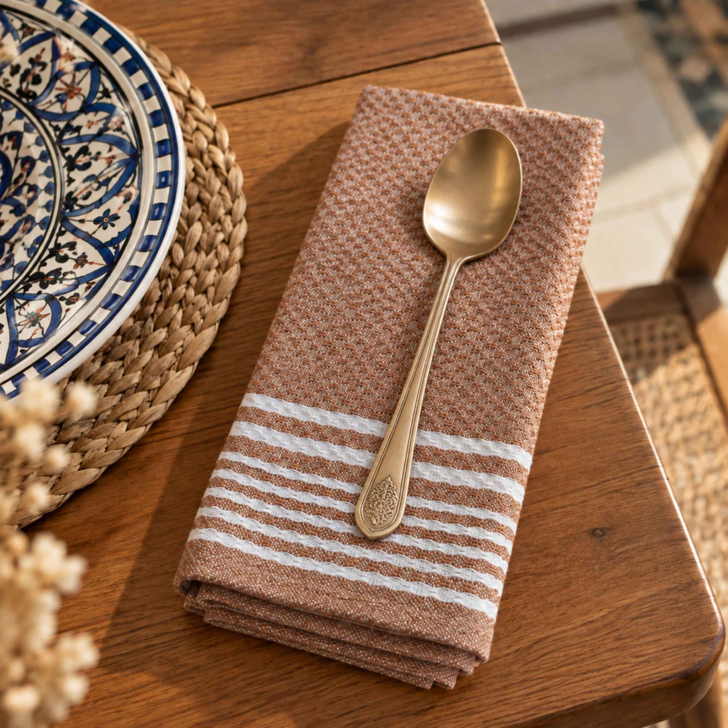 Serviette de Table Linéa – Coton Brun Cacao, Grège | TysandCo