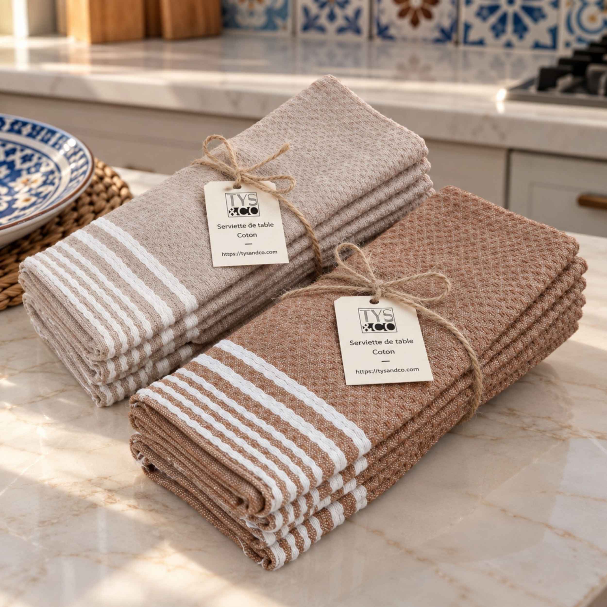 Serviette de Table Linéa – Coton Brun Cacao, Grège | TysandCo